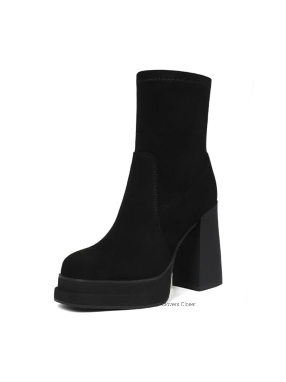 Womens Platform Ankle Booties Round Toe Chunky Block Heel Faux Leather Zip